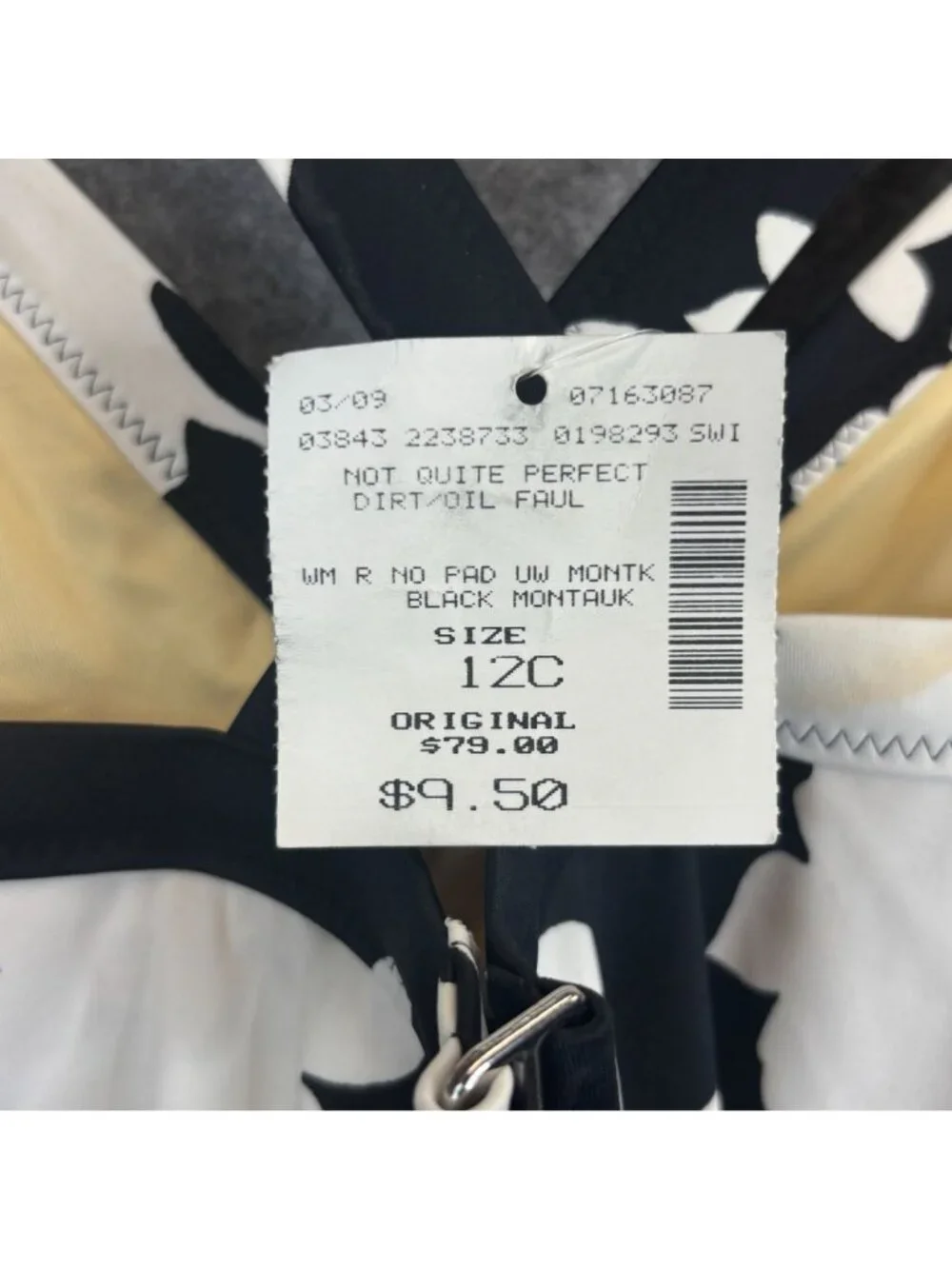 Lands End Womens Size 12C Floral Black & White Swimsuit Tankini Top